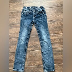 Y2K Miss Me Girls Dark Blue Embroidered Skinny Jeans